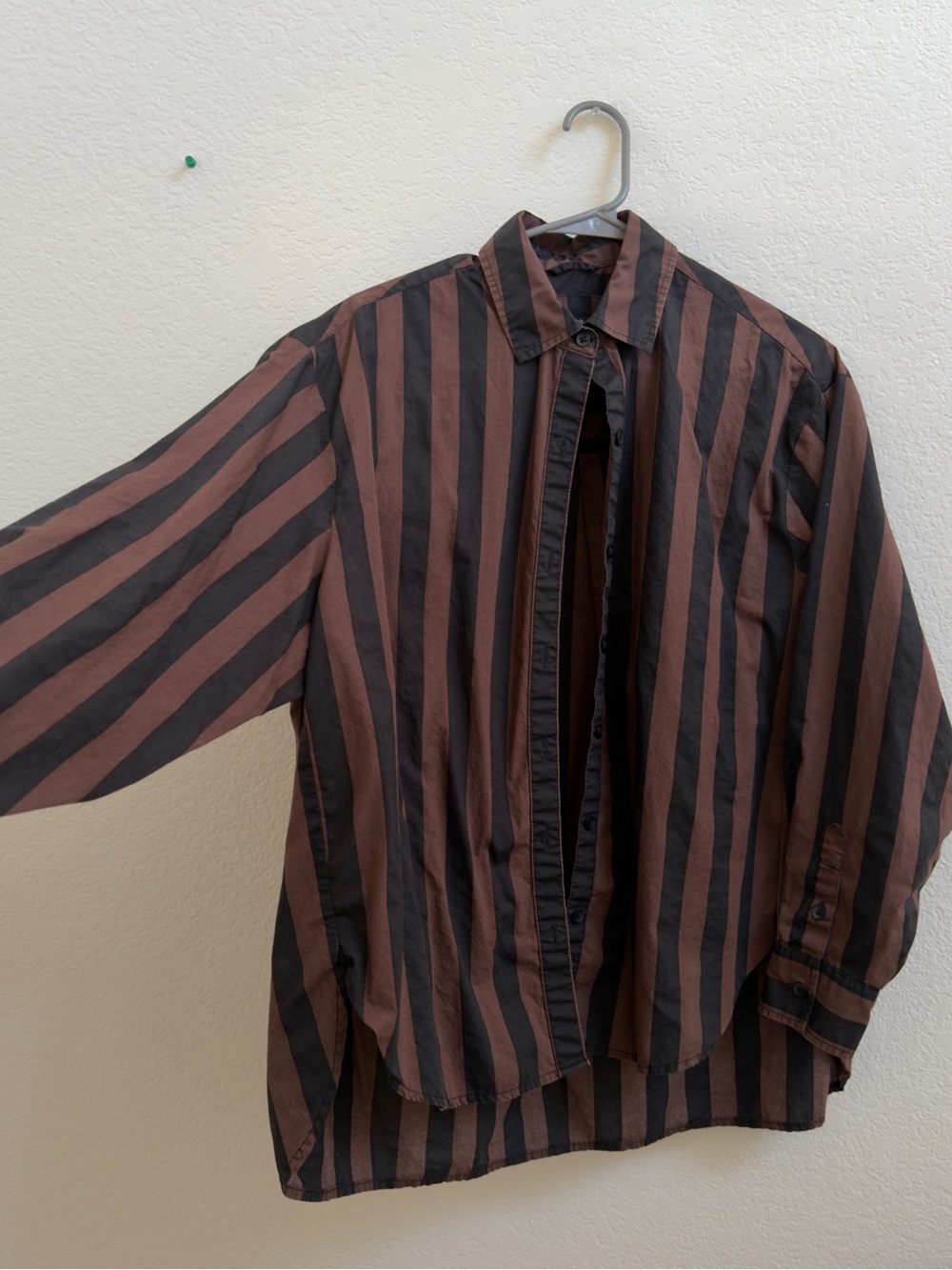 aerie women’s -  Brown and Black Vertical Stripe Button-Down Shirt